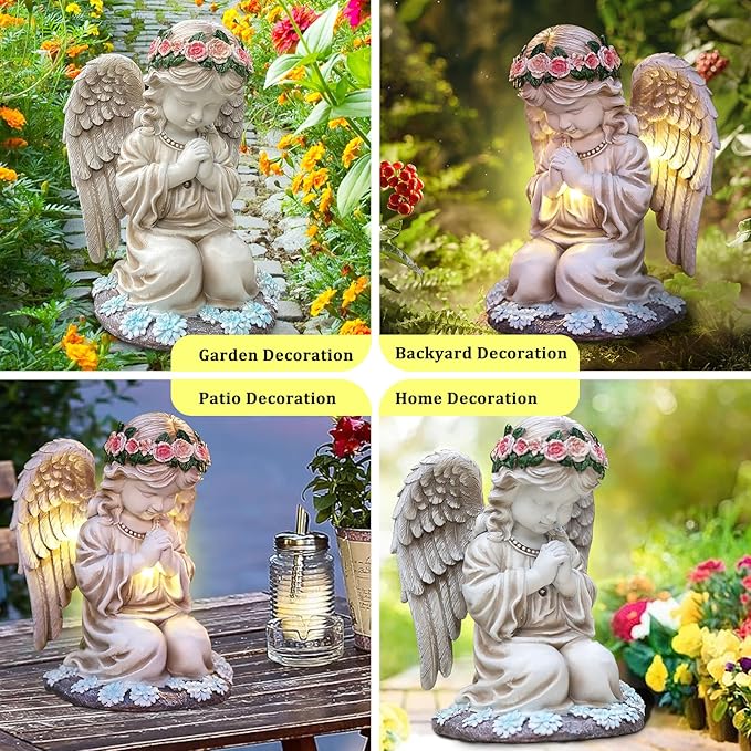 Choies Oudoor Angel Staue,Solar Garden Angel Statue and Figurines,Outdoor Praying Sculpture Decoration for Outside,Home,Patio,Yard,Cemetery