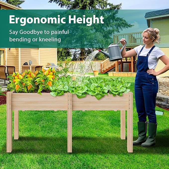 TMEE 6FT Raised Garden Bed with Legs Wooden Elevated Planter Box Stand for Backyard, Patio, Balcony w/Divider Panel, 450lb Capacity, 72x23x30in