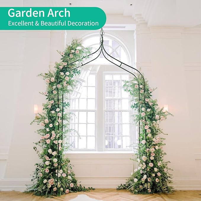 Garden Arch Trellis 8.4 Ft High x 4.6 Ft Wide, Dark Green Iron Arbor, Courtyard Arbor Trellis for Various Climbing Plants Rose, Outdoor Archway Wedding Ceremony Party