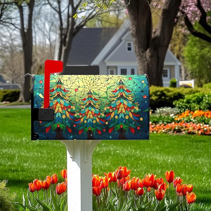 Beautiful Xmas Tree Mailbox Covers Magnetic Standard Size 21x18 inch Christmas Mail Box Cover Colorful Postbox Covers for Garden Outdoor Yard Decor Happy New Year