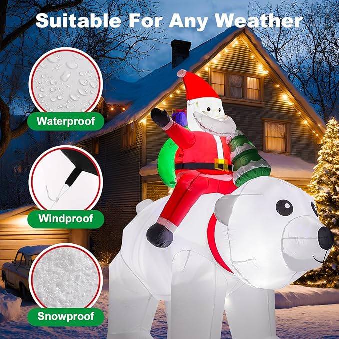 6.5 Ft Christmas Inflatable Polar Bear with Santa Claus and Christmas Tree, 5 Led Build-in LED Lights Blow up Xmas Inflatables Decoration for Yard Garden Lawn Holiday Party (Polar Bear)