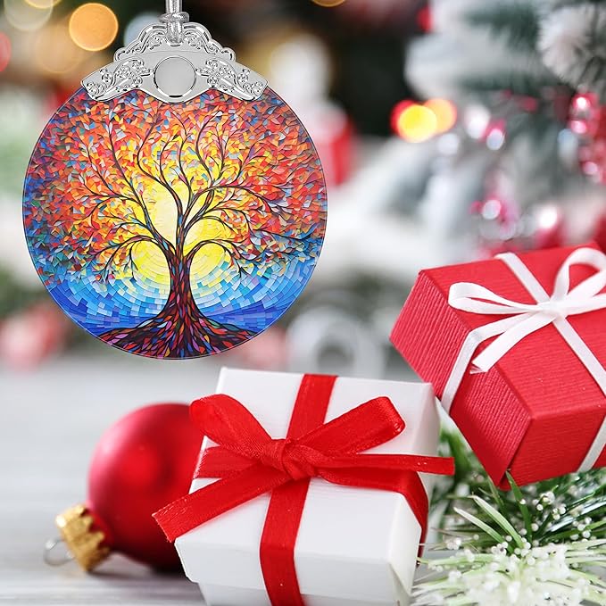 Tree of Life Christmas Ornament - Stained Glass Hanging Decor - Decoration for Christmas Tree - Gifts for Relatives and Friends