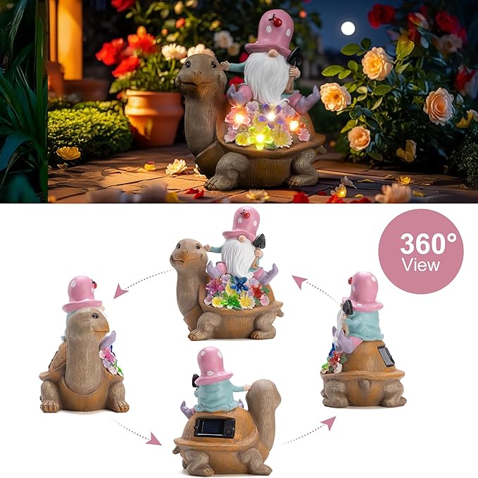 Solar Gnomes Outdoor Turtle Garden Statue for Yard with Outdoor Decorations for Patio Mom Gift