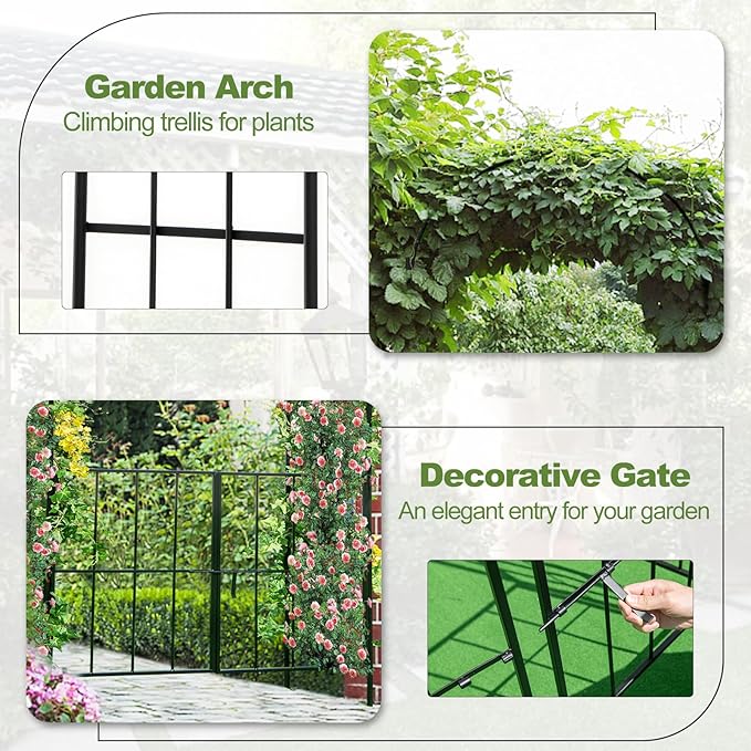 Tangkula 7.5Ft Garden Arbor with Gate, Metal Garden Arch with Trellis for Climbing Plants, Roses, Vines, Outdoor Garden Archway for Wedding Bridal Party Decoration Ceremony (Black)