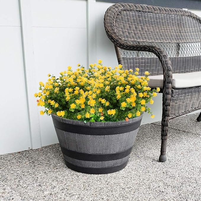 8 Bundles Artificial Flowers, Fake Artificial Greenery UV Resistant No Fade Faux Plastic Plants for Wedding Bridle Bouquet Indoor Outdoor Home Garden Kitchen Office Table Vase (Yellow)