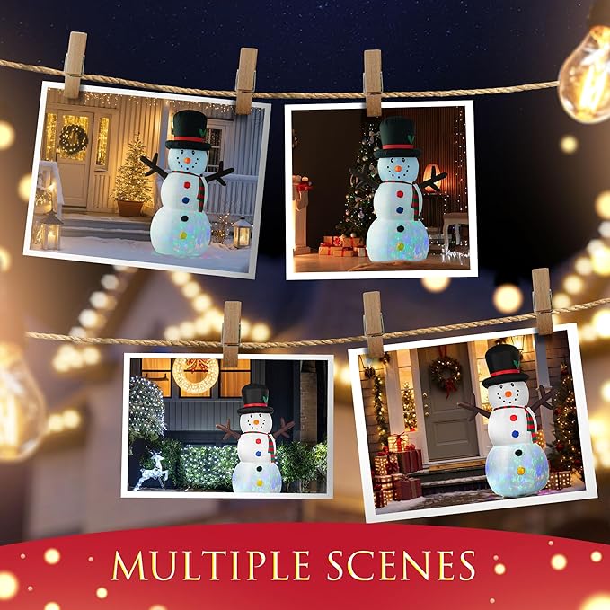 VIVOHOME 8FT Christmas Inflatable Outdoor Decoration, Snowman with Colorful Button, Navidad Blow Up Yard Decor with Built-in LED Light for Lawn, Garden, Party