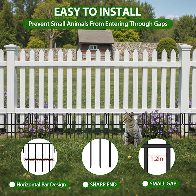 Animal Barrier Fence, 16 Panels No Dig Fence 17.3ft(L) x12in(H), Garden Fences for Rabbits and Dog Ground Defense, Rustproof Metal Fences Border, Fencing Bottom Blocker for Outdoor Yard Patio