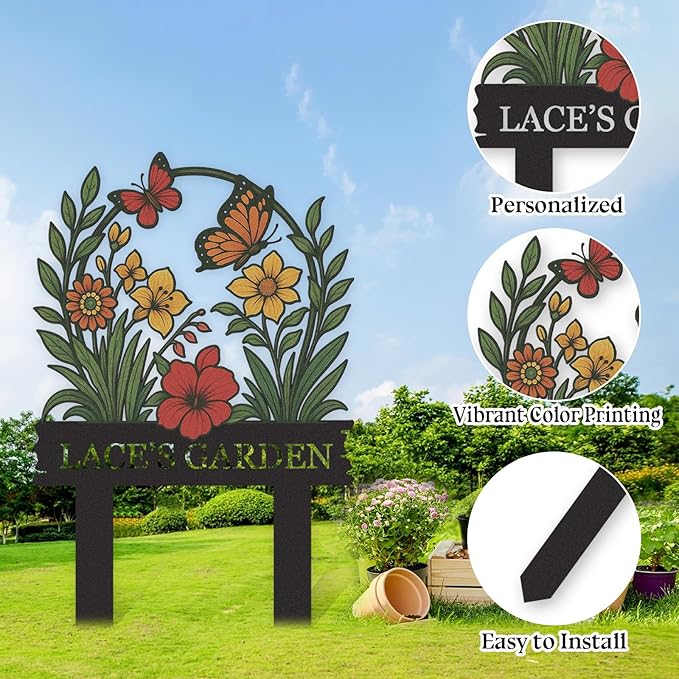 Personalized Garden Signs, Colorful Butterfly Garden Decor for Outside, Decorative Yard Stakes, Metal Yard Art, Patio Decor, Custom Last Name Sign, Lawn Art, Housewarming Gifts Color10