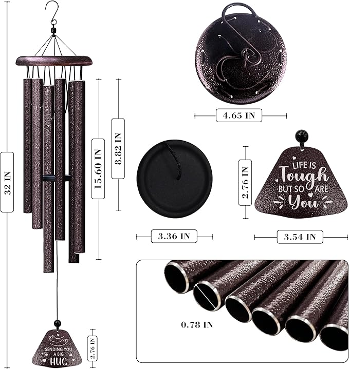 Get Well Gifts for Women 32” Wind Chimes, Inspirational Relaxation Birthday Sympathy Gifts for Women, Thinking of You/Feel Better Gift for Woman, Emotional Support, Sending You a Big Hug