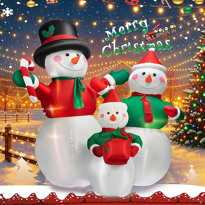 VIVOHOME 6FT Christmas Inflatable Outdoor Decoration, Snowman Family, Navidad Blow Up Yard Decor with Built-in LED Light for Lawn, Garden, Party