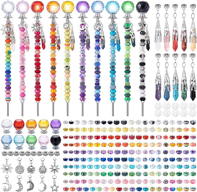 DIY Beaded Garden Stakes, Fairy Wand Garden Stake Decorative Kit with Healing Crystal Pendant, Sun Wheel Accessories,12 in Rod, Crystal Top, Large Holes Bead for Holidays Outdoor&Indoor Decorative