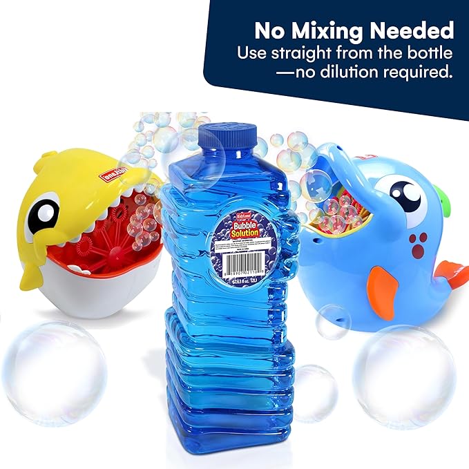 Kidzlane Bubbles Solution Refill 67.63 oz - Large and Easy-Grip Bottle for Bubble Machine, Guns, and Wands - Toddler Liquid Refill for Ages 3 and Above