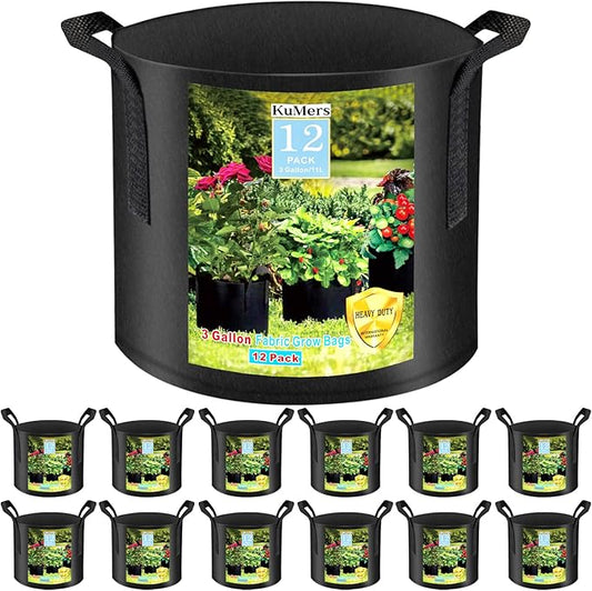 12 Pack Grow Bags 3 Gallon, 300G Heavy Duty Thickened Non-Woven Plant Bag Plant Fabric Pots with Handles Planting Bags, Pot for Plants