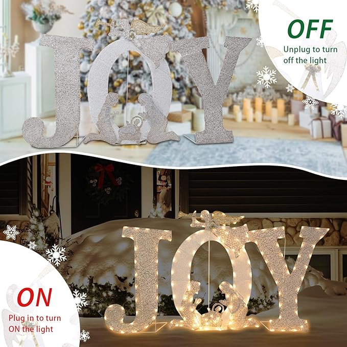 Outdoor Christmas Joy Decoration Christmas Lighted Joy with Nativity Scene Decoration for Xmas Home Pathway Lawn Party Display