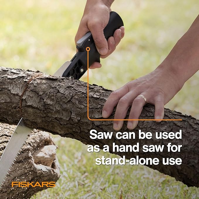 Fiskars XtendControl Extendable Tree Pruner (14 ft), Adjustable Branch Trimmer w/Fixed Pruning Head, 15" X2 Hook Bill Saw, 3-6 ft & 4-8ft Extension Poles, and Automatic Cord Reel for Precise Cuts