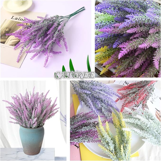 CATTREE Artificial Lavender - Fuchsia 4 Pack, Fake Flowers Plastic Plants Shrubs Bushes for Indoor Outdoor Home Wedding Bridal Party Garden DIY Centerpieces Arrangements Simulation Craft Decoration