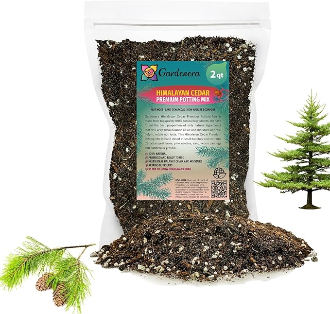 Expertly Formulated Himalayan Cedar Potting Soil Mix by Gardenera - Optimal Nutrient-Rich Blend for Thriving and Healthy Cedar Trees - 2 QUARTS