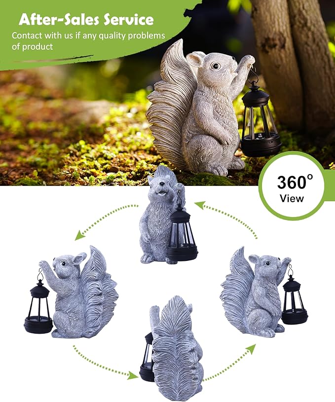 Nacome Solar Squirrel Statues for Garden Decor: Outdoor Sculptures for Clearance Outside Lawn Ornaments Porch Patio Balcony Yard – Gifts for Mom Grandma