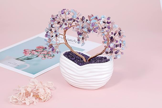 Jovivi Natural Crystal Heart Money Tree Healing Gemstone Bonsai Tree for Wedding Ceremony Reiki Balancing Energy Meditation Feng Shui Wealth & Good Luck Home Indoor Office Decor 7.87"-8.26"