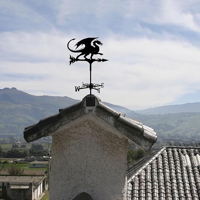 Dragon Wind Weathervanes for Roofs Mount, Mini Weather Vain Vein with Creative Shapes & Metal Material for Sheds, Courtyard & Garden Fence Decoration Outdoor (Black, 1PC)