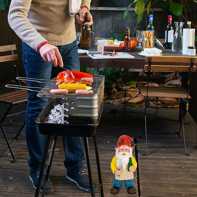 Mood Lab Garden Gnome - BBQ Chef Gnome - 9.45 Inch Tall Statue Lawn Garden Figurine - for Outdoor & House Decor