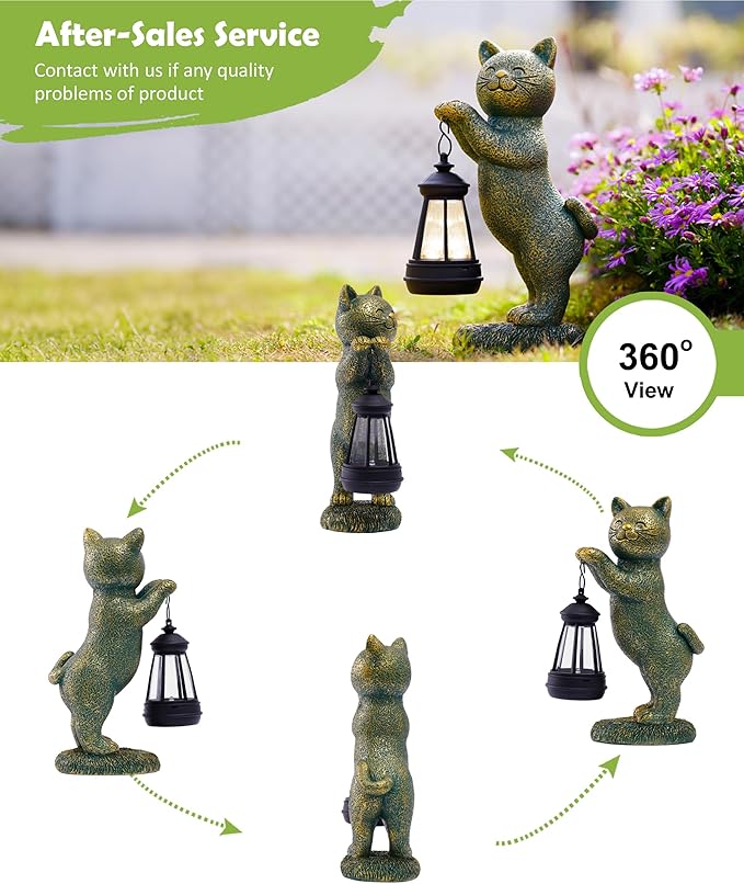 Nacome Christmas Cat Outdoor Statues for Garden: Outside Decor with Lantern Clearance for Yard Art Lawn Ornaments Porch Patio Balcony - Birthday Gifts for Grandma Mom Women