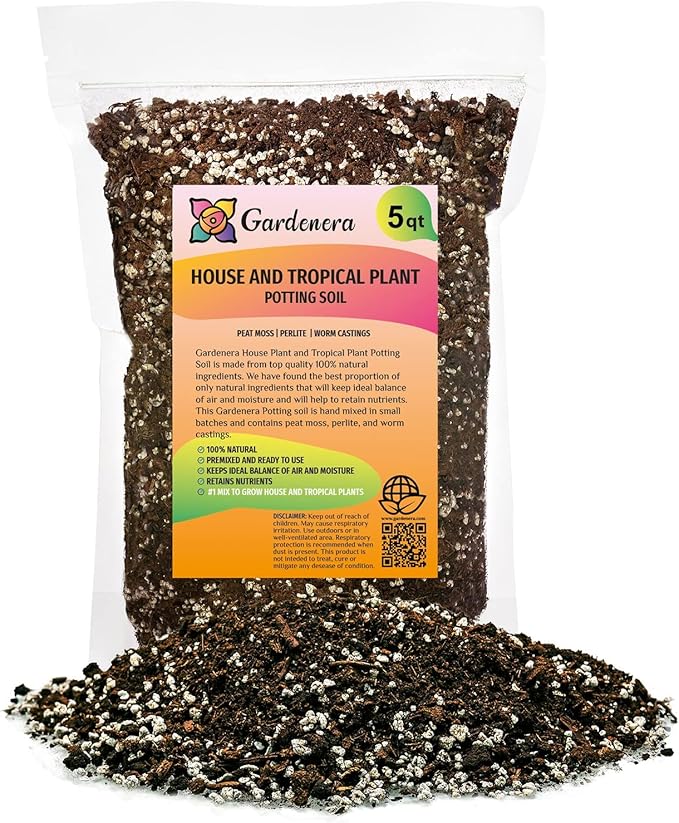 Gardenera Premium House Plant and Tropical Plant Potting Soil - Re-Potting Soil for All Types of Indoor House Plants - 5 Quart