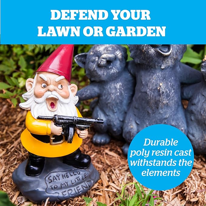 BigMouth Inc. Angry Little Garden Gnome Statue, Outdoor Lawn & Yard Home Defender, Combat Figurine Sculpture Decorations, Funny Housewarming Gag Gift