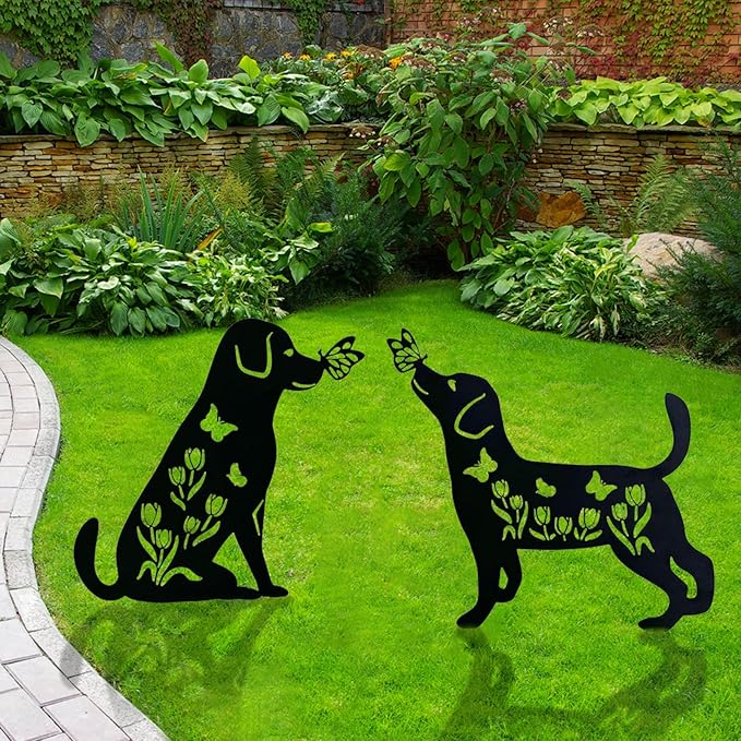 Upriver 2 Pack Metal Dog Decorative Garden Stakes, Weather Resistant Dog Silhouette Statues for Garden Patio Yard Art Outdoor Decor Lawn Ornaments, Labrador Gifts for Pet Lovers