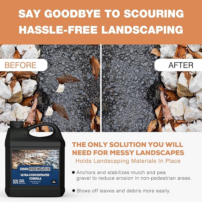 68 OZ Mulch Glue for Landscaping, Rock Glue for Landscaping and Stabilizing Mulch and Pea Gravel, Lasts up to 3 Years, Non Toxic, Fast Drying, Ready to Use