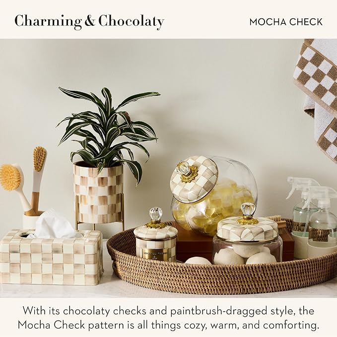 MACKENZIE-CHILDS Tabletop Planter, Ceramic Decorative Pot for Plants, Brown-and-White Mocha Check