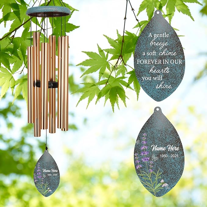 ASTARIN Personalized Sympathy Wind Chimes, Memorial Gifts Wind Chimes, Deep Tone Windchime for Loss of Loved Ones Mom/Dad/Friends, Outdoor Garden Decor