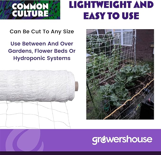 COMMON CULTURE Grow Strong Plant Trellis + Trojan Scissors - 6" Square Soft Mesh Nylon Trellis Netting Bulk Roll - Heavy-Duty Garden Netting for Plants - 5' x 350' - 1 Roll
