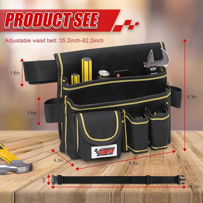 Tool Belt,600D Water-draining Oxford Cloth Tool Belts for Men,Electrician Tool Belt Widely Applied to Repairmen,Electrician,Carpenter,Construction (12 pockets)