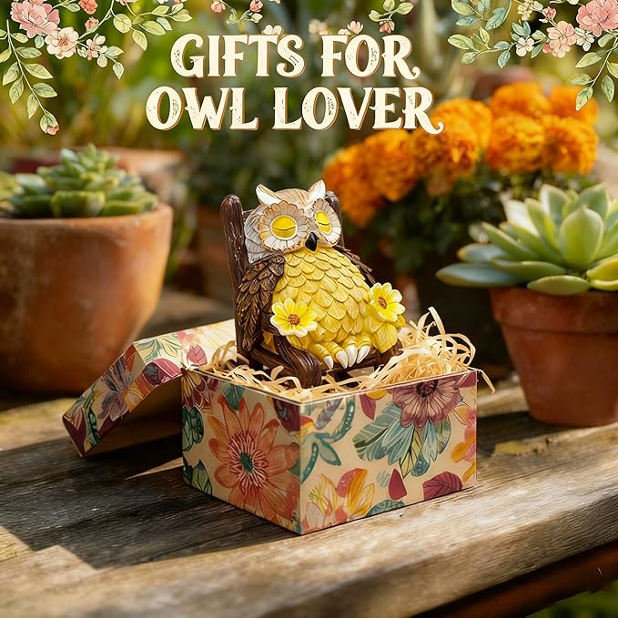 Light Up Owl on Chair Garden Sculpture, LED Solar Powered Owl Lying on The Chair Centerpiece, Cute Figurine Statue for Home Fireplace Outdoor Collection Decoration, 6x4.5x3.3 in