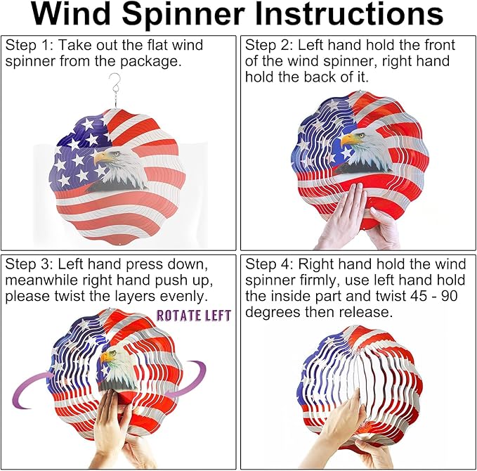12 inch Wind Spinners Outdoor Hanging Decor, Steel Wind Spinner, Large American Eagle Ornament Spinner, Wind Chimes for Outside, Kinetic Sculpture Sun Catcher, Yard Art Garden Decor, Grandma Gifts