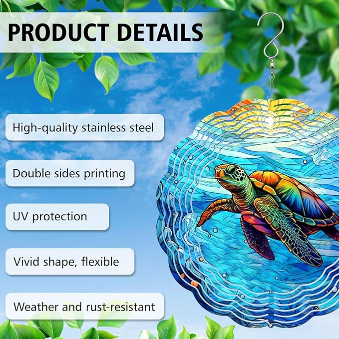 Turtle Yard and Garden Wind Spinner, Unique 3D Hanging Turtle Wind Spinner