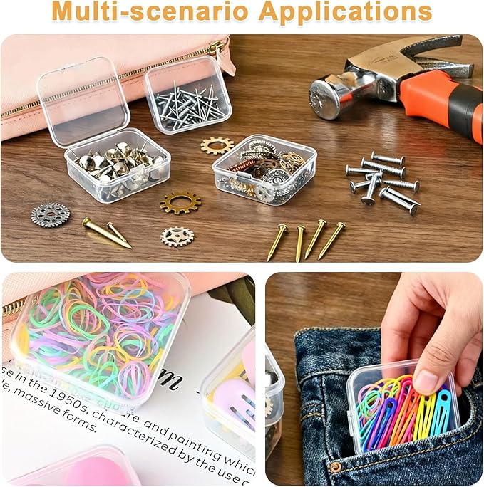 14 PCS Clear Plastic Small Storage Containers with Lids, Mini Rectangular Organizer Boxes in Multiple Sizes for Jewelry, Beads, Buttons, Nail Arts, Seeds, Screws, Thread and Other Small Parts