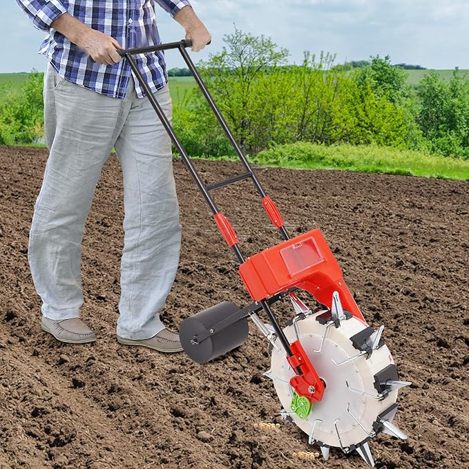 Manual Seeder Hand-Push Garden Seeder Roller Seeding and Fertilizer Applicator, Row Planter Corn Planter Seeder for Soy Peanut Corn Cotton Soybean, 10 Holes