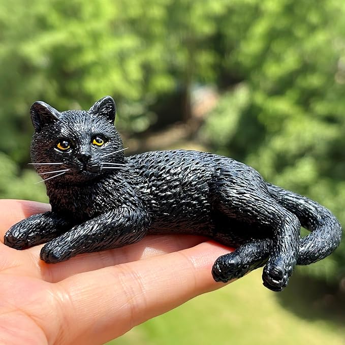 Mini Resin Cat Statue, Simulated Feline Figurine, Black Kitten Sculpture for Home Decor Kitty Pet Memorial Statue for Garden