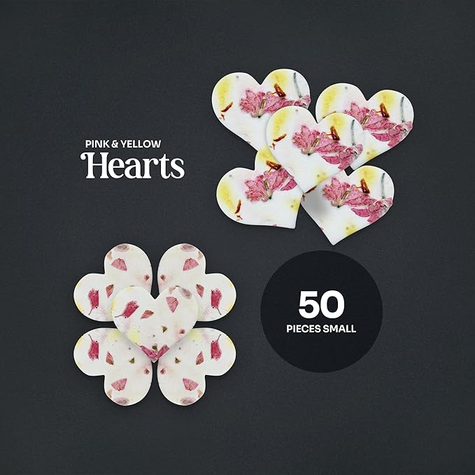 Heart Seed Paper – 50pcs Small Pink & Yellow Plantable Wildflower, Writable & Plantable Gift for Moms, Plant Lover, & Teachers, Ideal for Weddings, Baby Shower, Memorial, & Celebrations