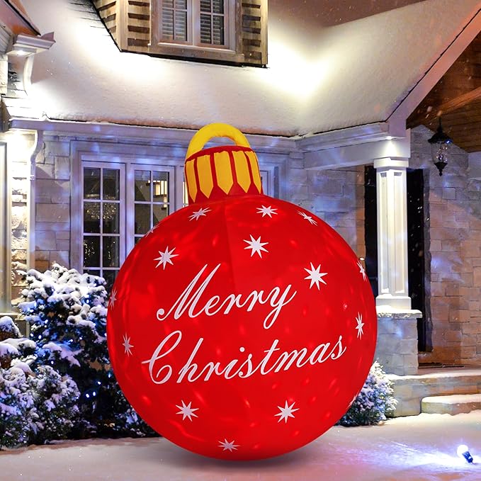 4FT Giant Merry Christmas Inflatables Outdoor Decorations Blow Up Cute Christmas Decor Built-in LED Xmas Yard Outside Indoor Party Lawn Garden Porch Lawn Holiday(4FT Merry Christmas Ball)