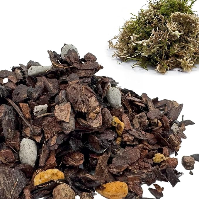 Organic Orchid Potting Mix, Mixture of Perlite, Pine Bark, Volcanic Rock, Coconut Coir, Pine Needle Soil, and 7 Other Components+Orchid Sphagnum Moss (3 QT)
