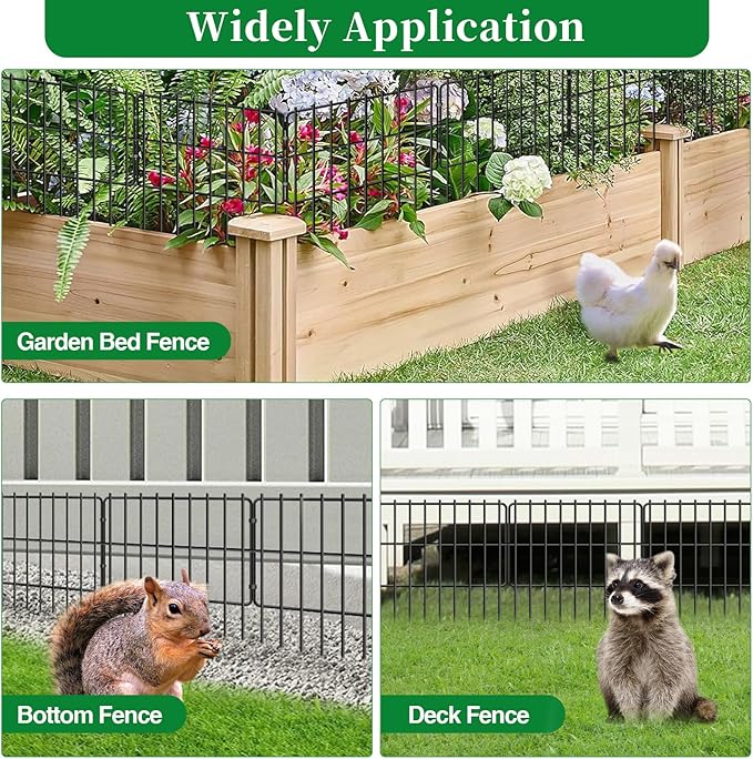 26 Panels Animal Barrier Fence No Dig, 1.25" Gap 28 Ft(L) X 17 in(H) Rustproof Metal Garden Fencing Border Dog Rabbit Under Fence Blocker, Small Wire Bottom Fences for Outdoor Yard Patio Black