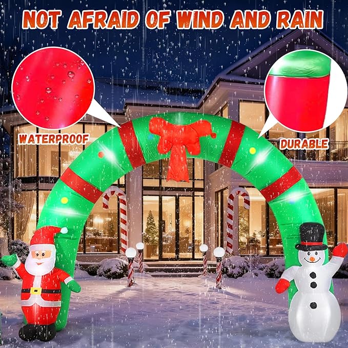 12 FT Christmas Inflatable Archway, Inflatable Santa Claus and Snowman Arch Indoor and Outdoor Holiday Decorations, Blow Ups Christmas Inflatable Outdoor Decoration with LED Lights