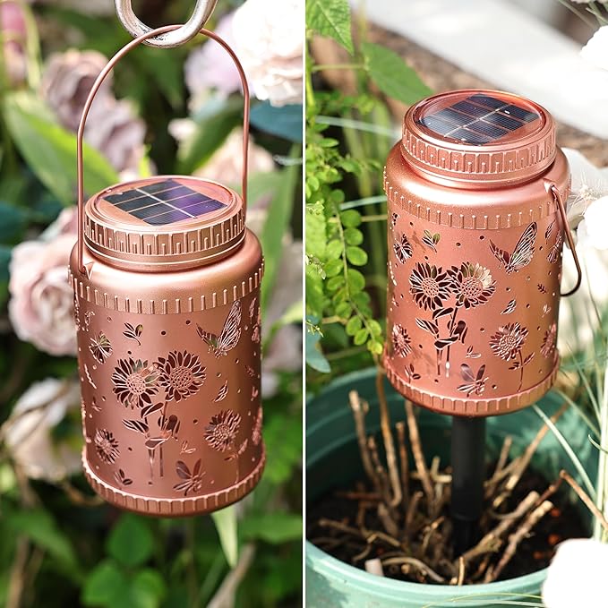 Cooo 4 Pack Solar Pathway Lights & Solar Lanterns Outdoor Waterproof Landscape Path Lights Christmas Lights Gifts for Women Mom Grandma for Garden Yard Patio Backyard Porch Decor-Rose Gold Sunfower