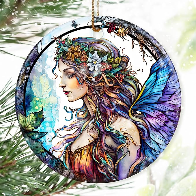 Colorful Ceramic Fairy Christmas Ornament, Fairy Ornaments for Christmas Tree, Holiday Decorations, Christmas Decor, Fairy Gifts, Fairy Lovers, Christmas Ornament Gift Ideas - Pattern B