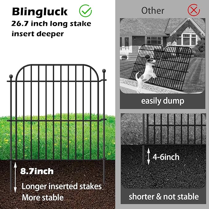 10 Panels No Dig Decorative Garden Fence, 24 in(H) x 20 ft(L) Rustproof Metal Wire Fencing Border, Dog Fence Outdoor for Yard, Temporary Tall Animal Barrier for Rabbits and Small Pets