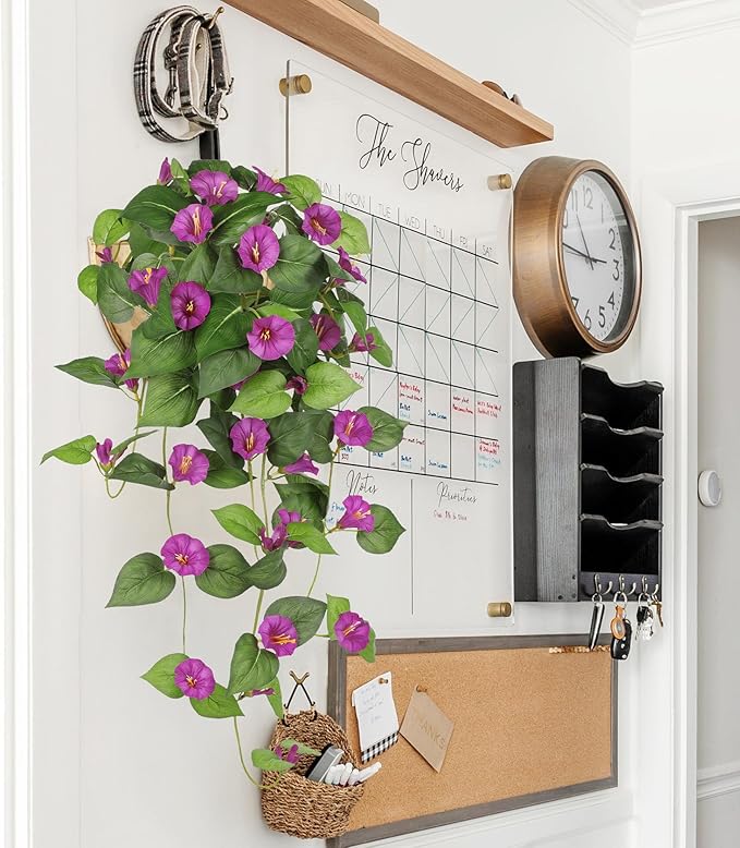 Briful Fake Hanging Flowers 2 Pack 25.6" Artificial Petunias Silk Floral Bush Faux Hanging Plants Outdoor Fake Flowers for Home Office Patio Garden Balcony Decoration(Pink)