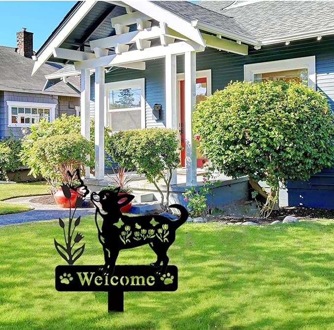 Dog Metal Decorative Garden Stakes Dog Gifts for Women Men Mom Birthday Black Silhouette Statues for Outside Garden Decor Yard Art Patio Lawn Ornaments Outdoor Decor 13.78 * 11.81inc